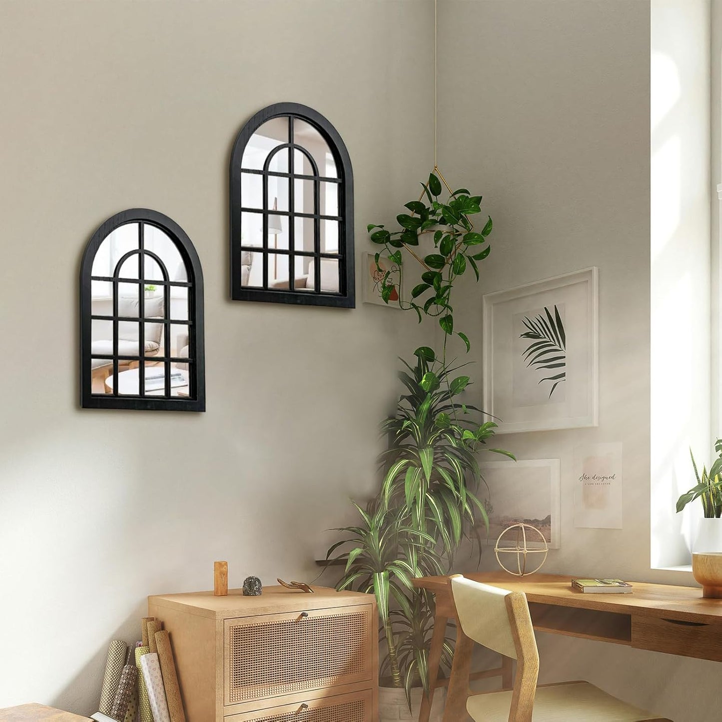 2PC Arched Window Wall Mirrors