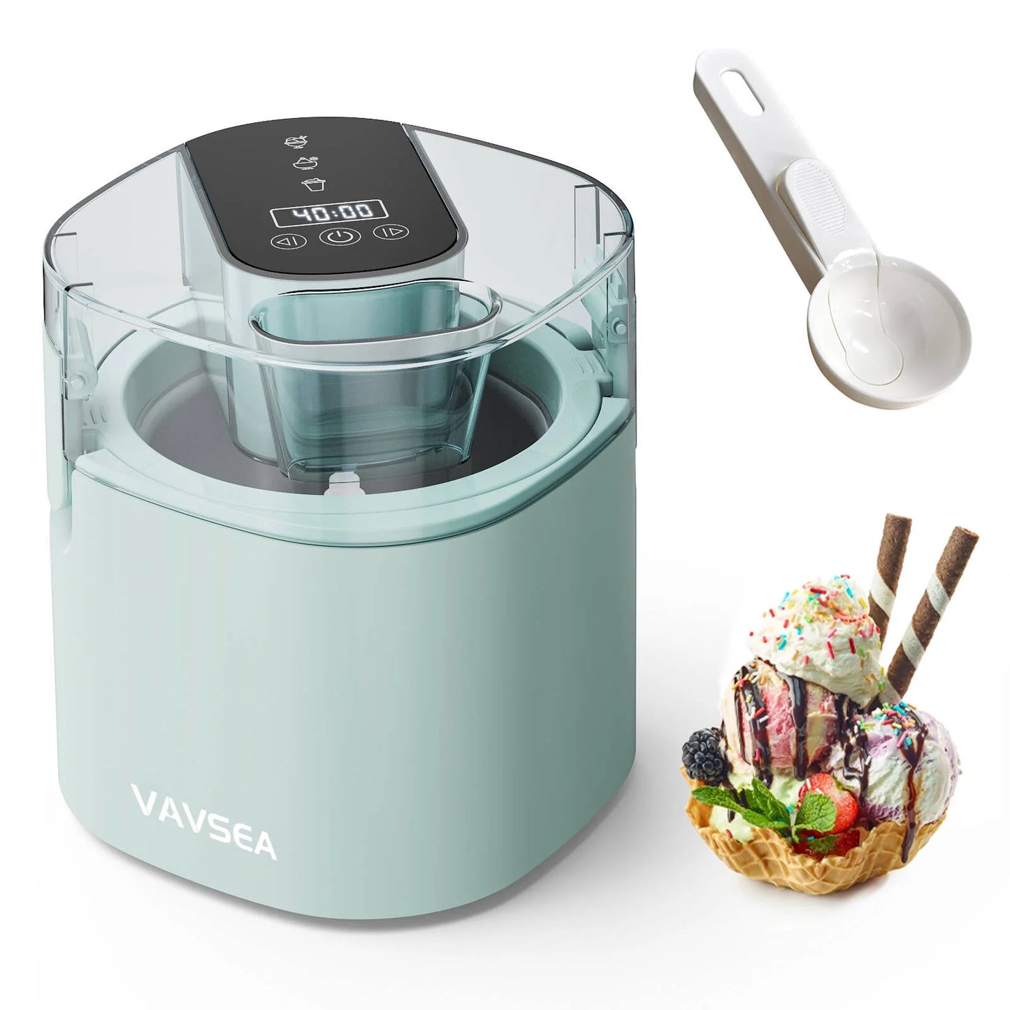 1.6 Qt 2-in-1 Electric Ice Cream Maker with Scoop styled for a cozy modern home