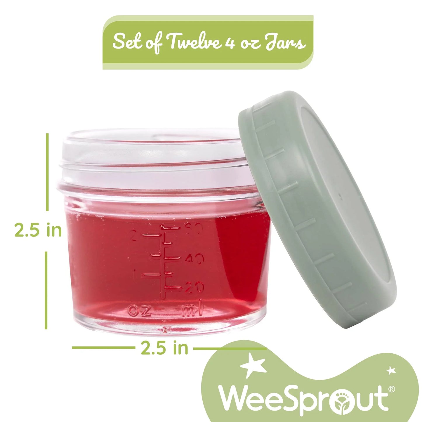WeeSprout Baby Food Storage Set — Glass Jars with Twist-On Lids