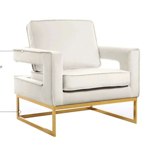 Cream Velvet Accent Chair with Gold Iron Base