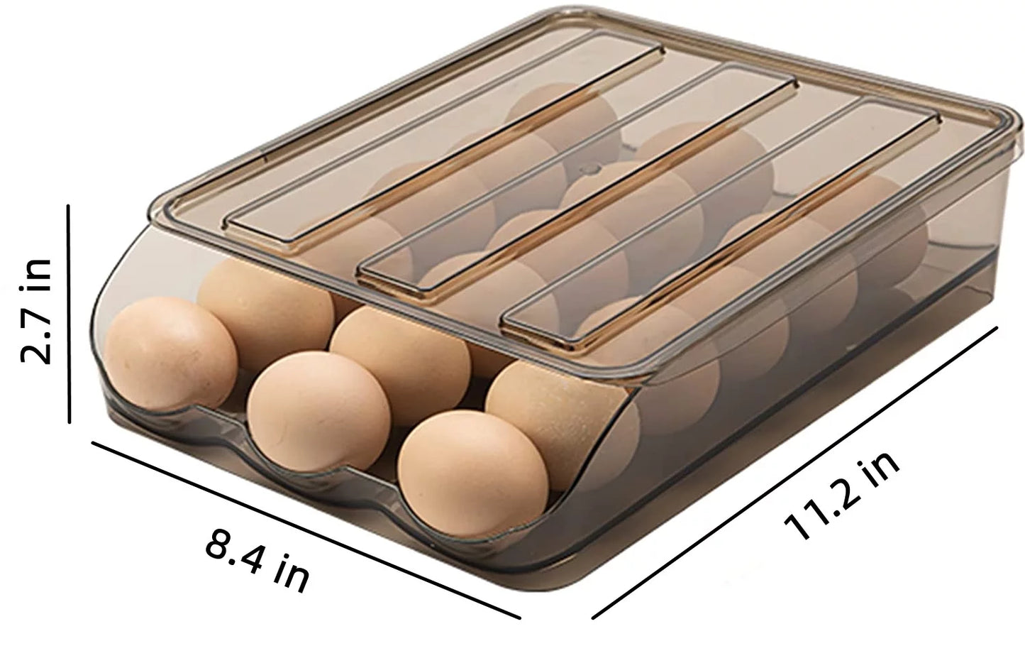 Auto-Rolling Egg Storage Container for Refrigerator – Large Capacity, Crystal Gray (1 Layer)