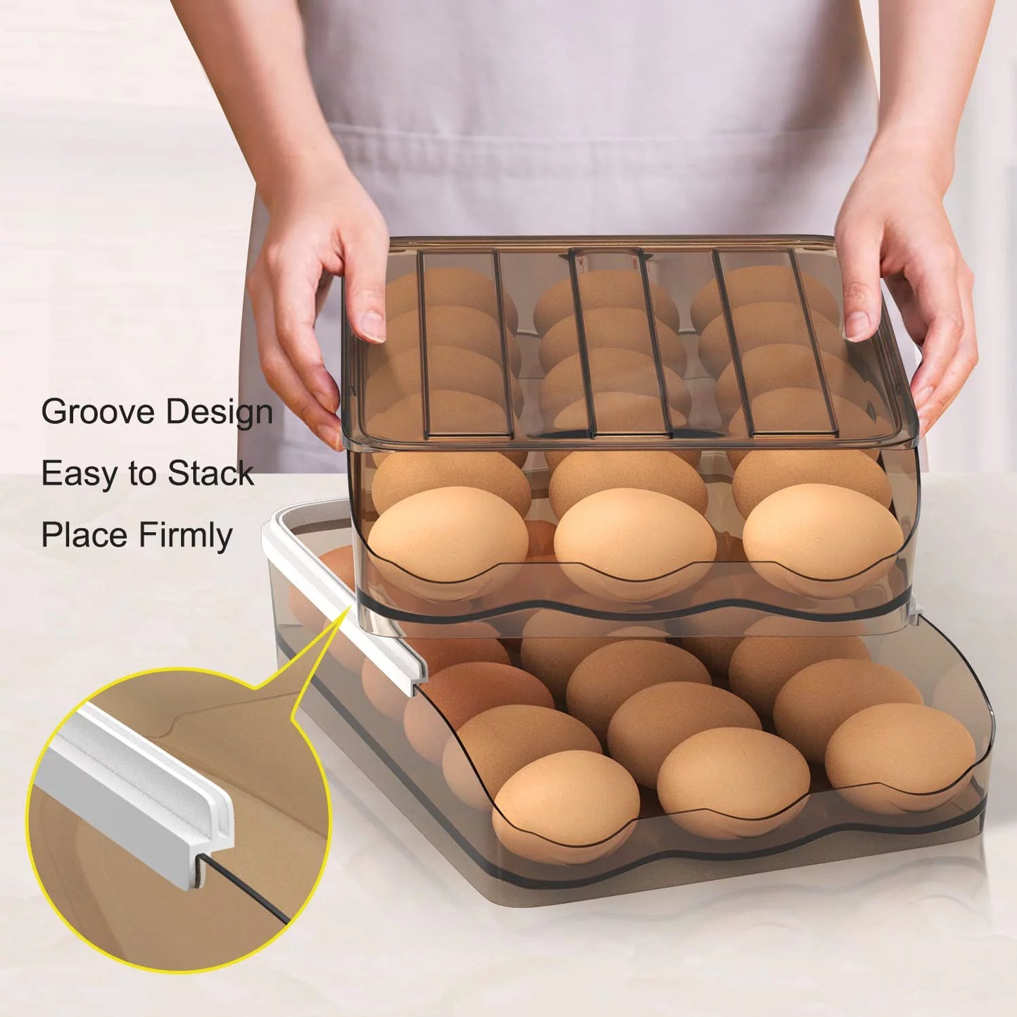 Auto-Rolling Egg Storage Container for Refrigerator – Large Capacity, Crystal Gray (1 Layer)