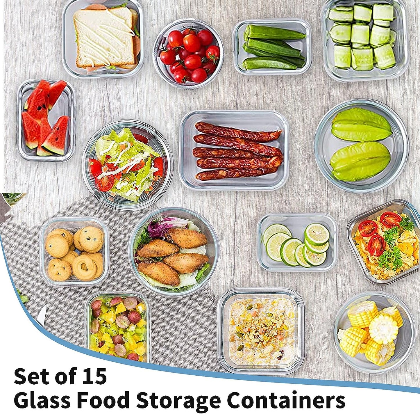 15-Pack Glass Food Storage Container Set with Airtight Lids