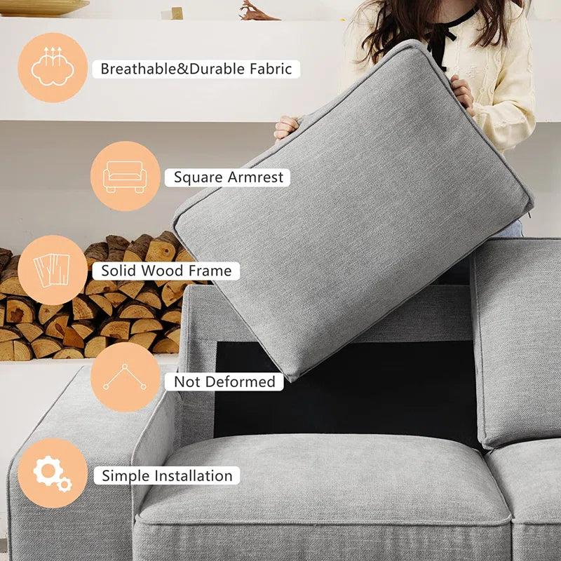 Luxury Modern Upholstered Sofa for Living Room, Couches with Solid Wood Frame 88.58"