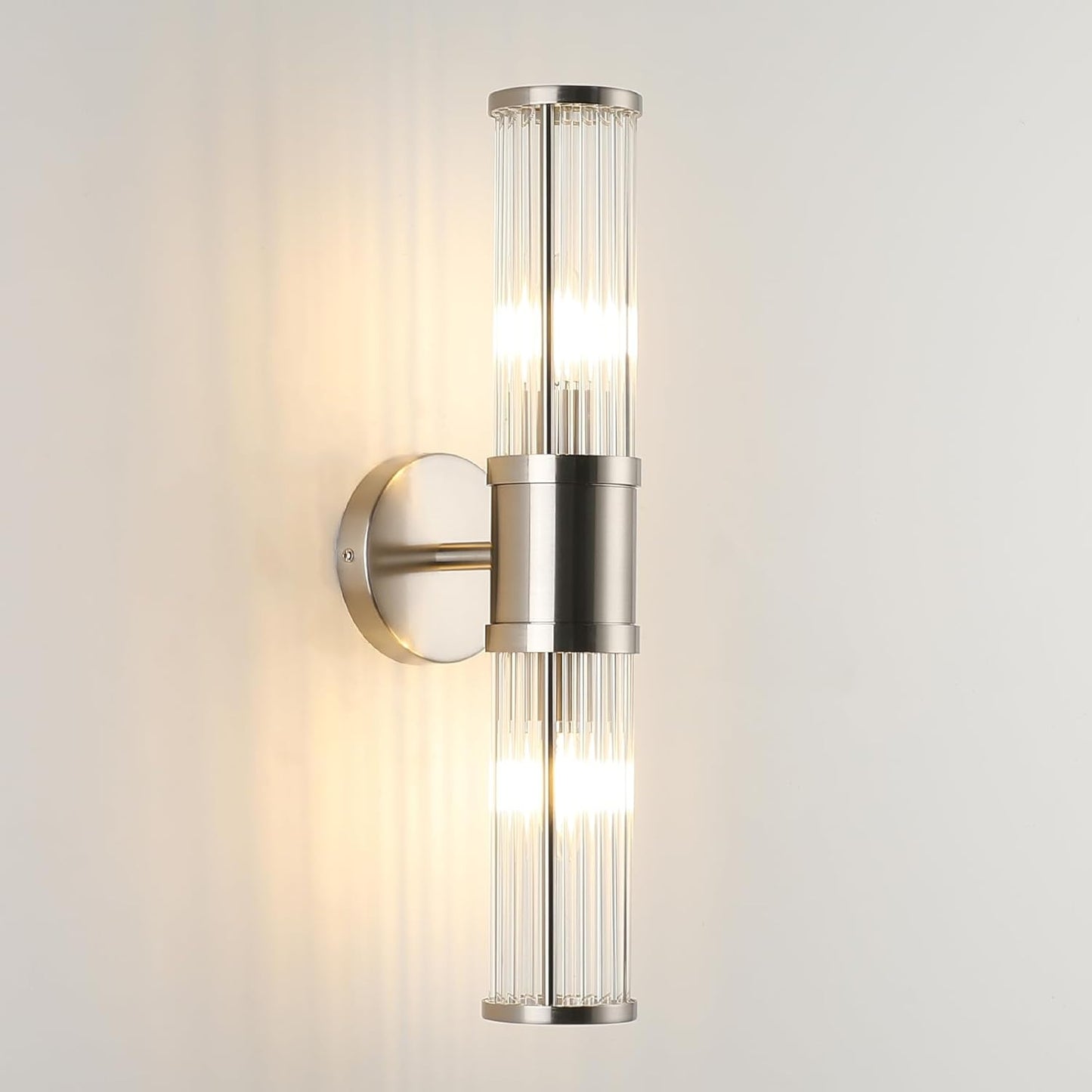 Brushed Nickel 2-Light Bathroom Vanity Wall Sconce with Glass Rod Shades