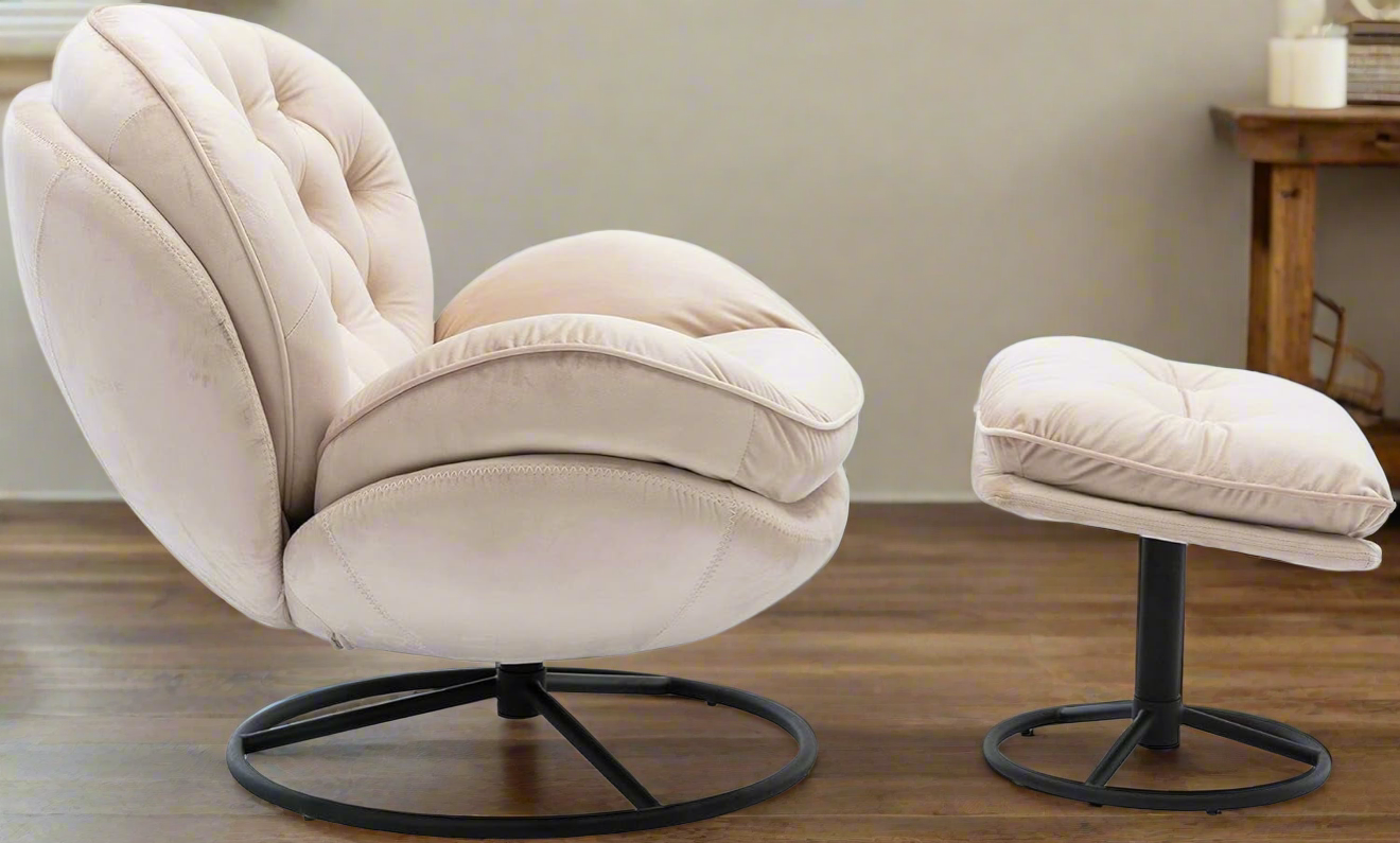 Velvet-Swivel-Chaise-Lounge-with-Ottoman-Beige-in-living-room-with-dark-hardwood-flooring-2