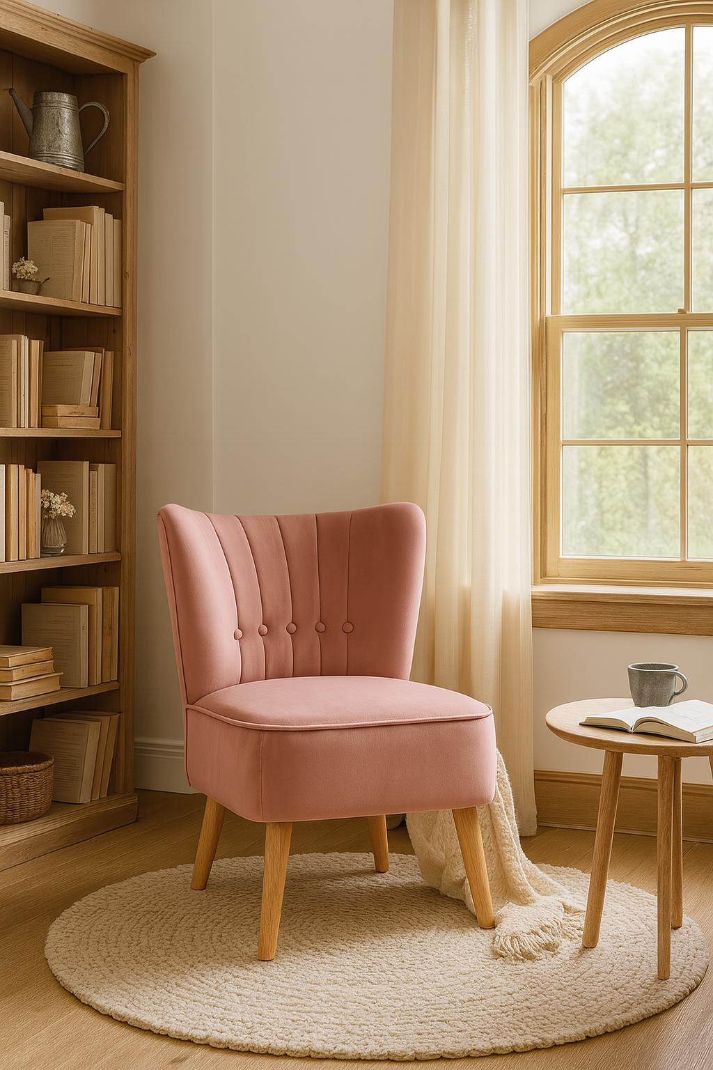 Blush Pink Velvet Tufted Armless Accent Chair