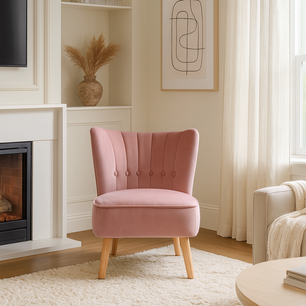 Blush Pink Velvet Tufted Armless Accent Chair