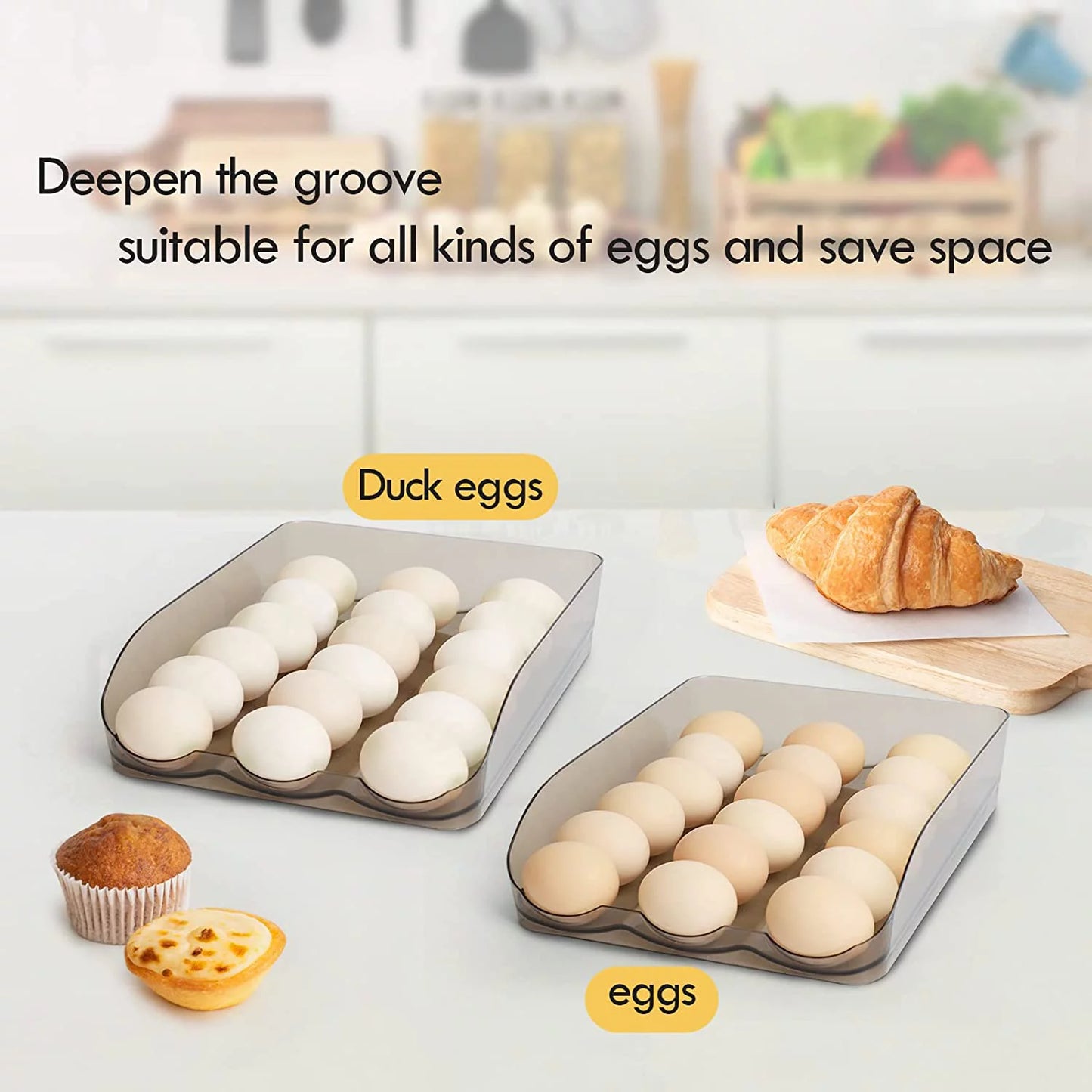 Auto-Rolling Egg Storage Container for Refrigerator – Large Capacity, Crystal Gray (1 Layer)
