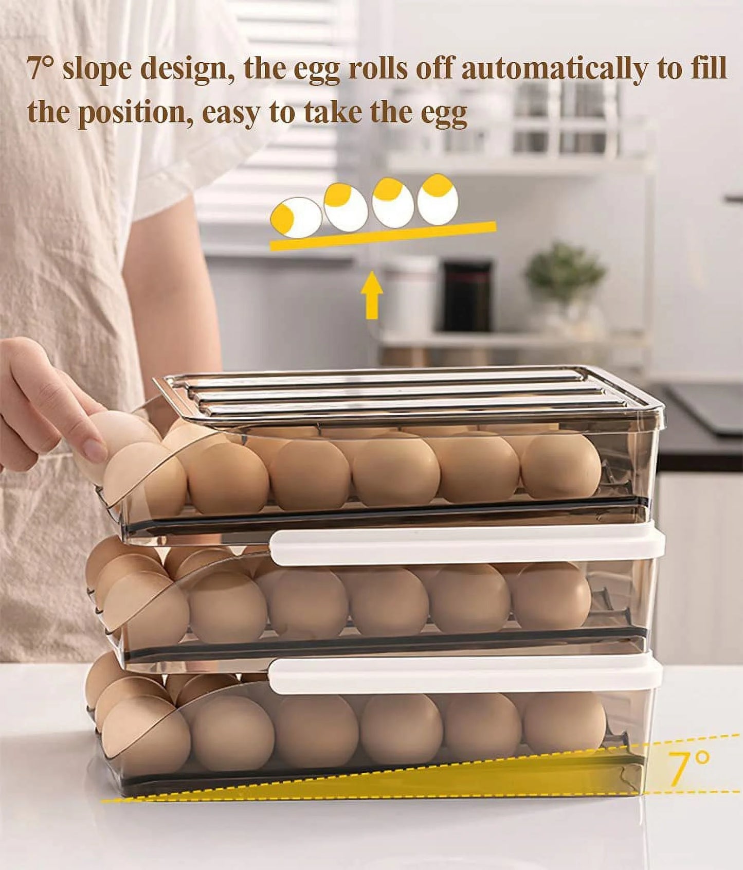 Auto-Rolling Egg Storage Container for Refrigerator – Large Capacity, Crystal Gray (1 Layer)