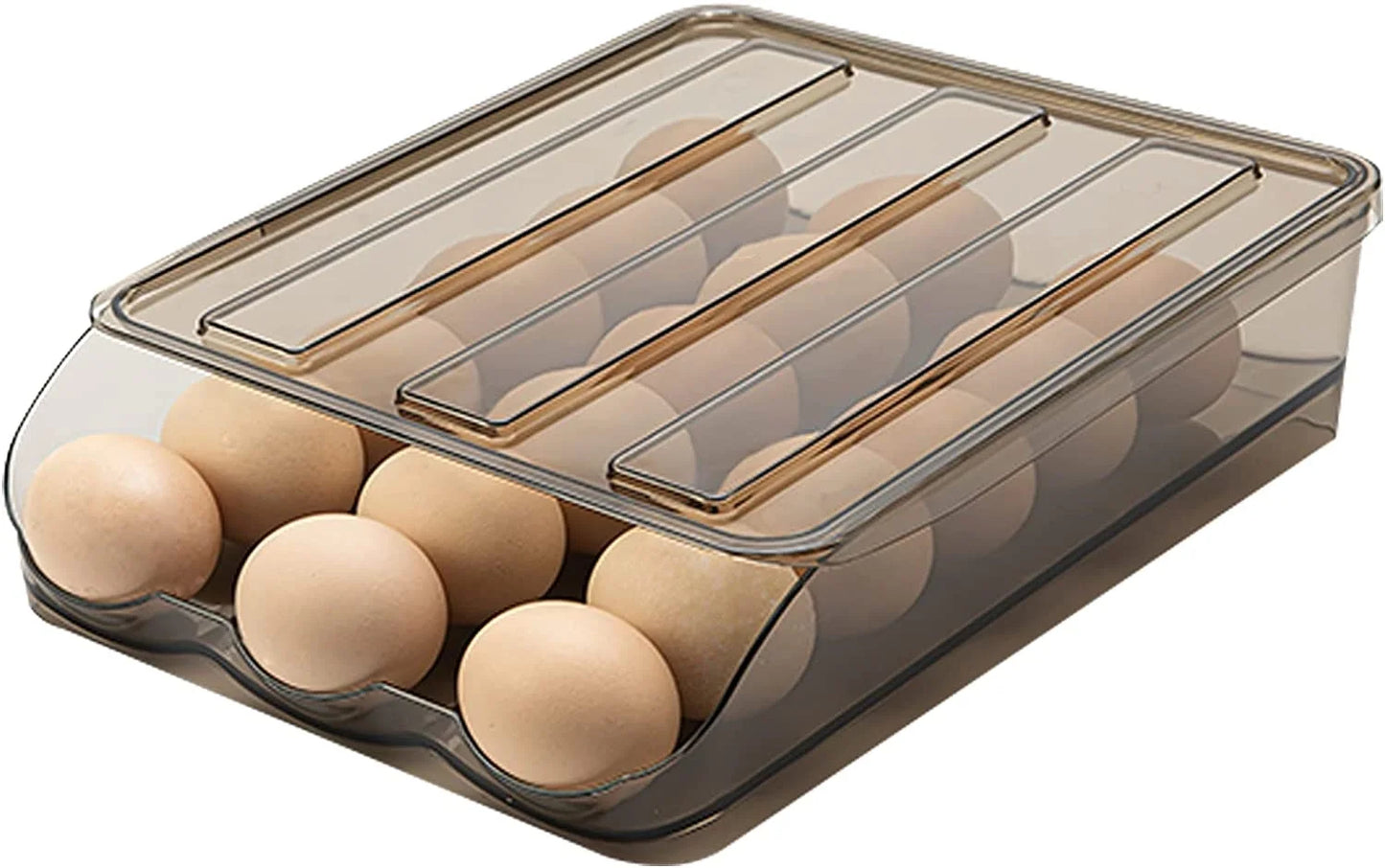Auto-Rolling Egg Storage Container for Refrigerator – Large Capacity, Crystal Gray (1 Layer)