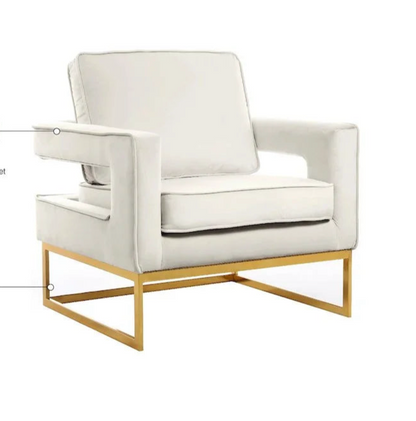 Cream Velvet Accent Chair with Gold Iron Base