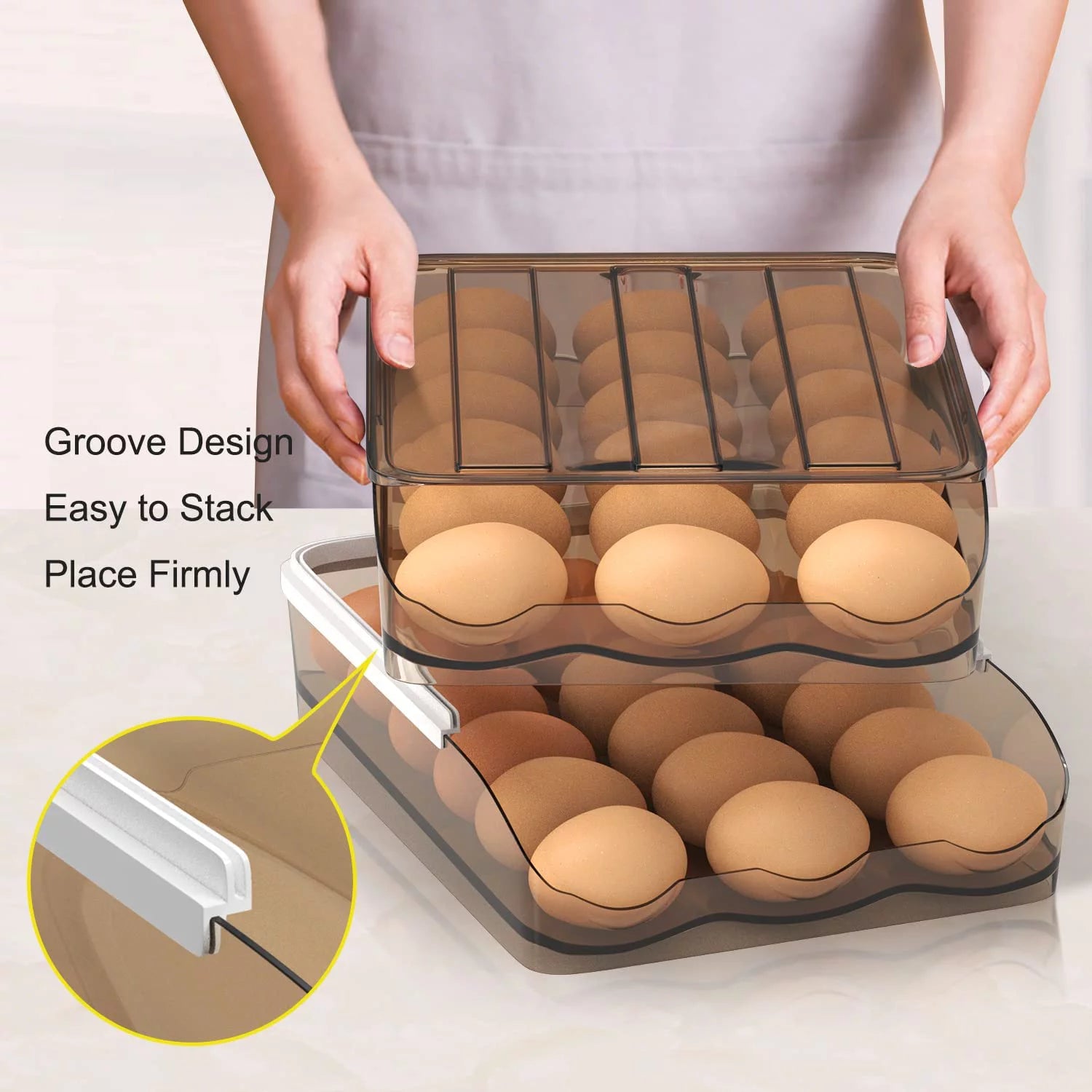 Auto-Rolling Egg Storage Container for Refrigerator – Large Capacity, Crystal Gray (1 Layer)