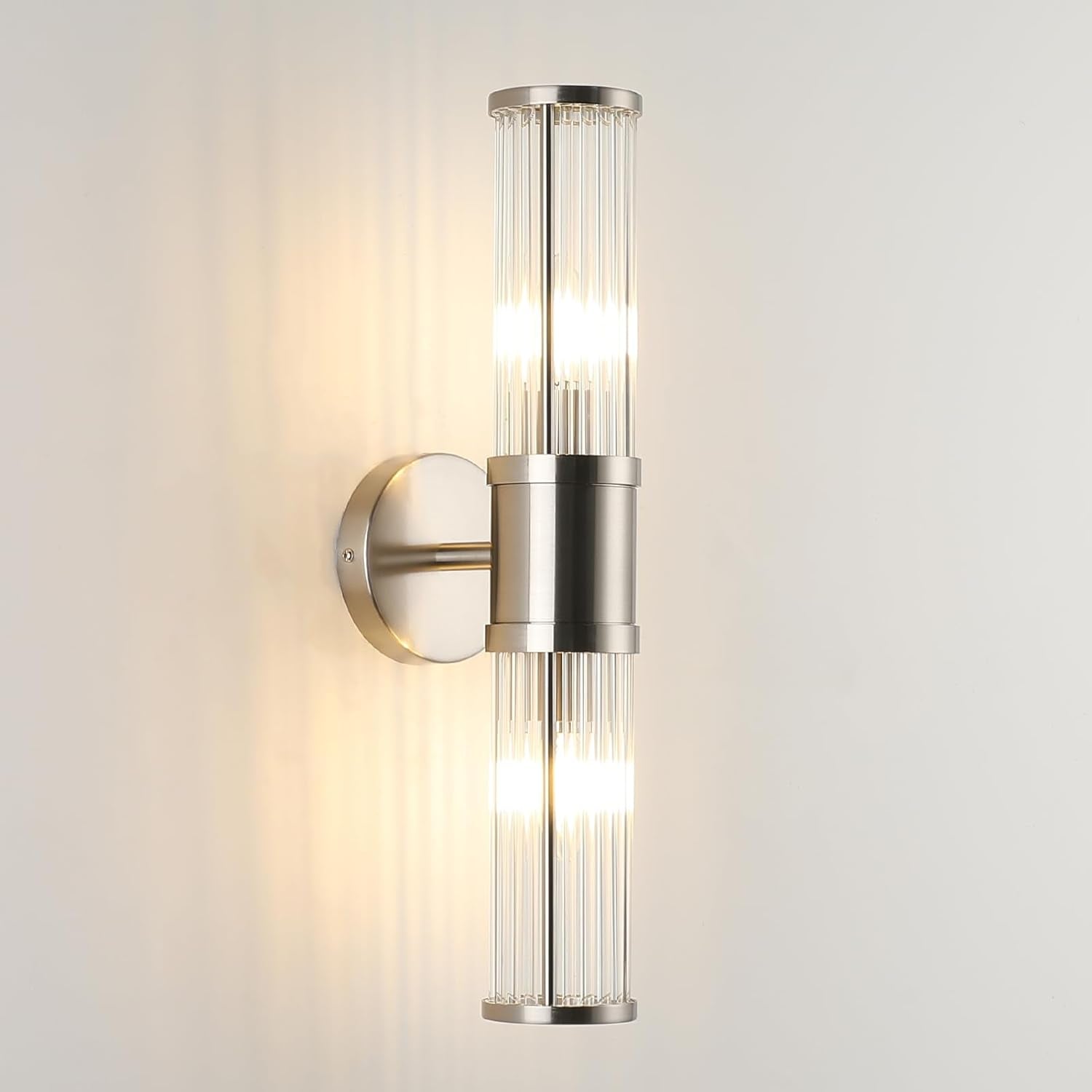 Brushed Nickel 2-Light Bathroom Vanity Wall Sconce with Glass Rod Shades 