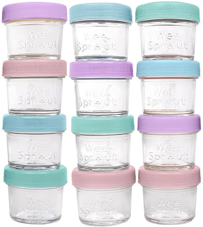 WeeSprout Baby Food Storage Set — Glass Jars with Twist-On Lids
