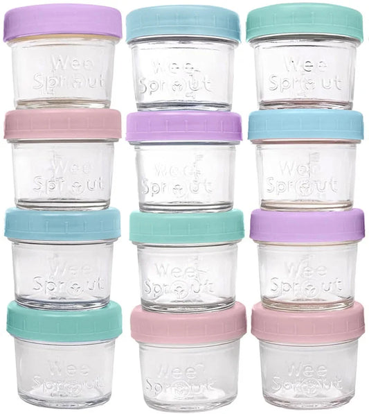 WeeSprout Baby Food Storage Set — Glass Jars with Twist-On Lids