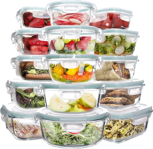 15-Pack Glass Food Storage Container Set with Airtight Lids