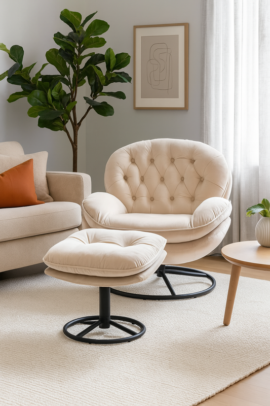Velvet-Swivel-Chaise-Lounge-with-Ottoman-Beige-in-living-room-with-dark-hardwood-flooring-3
