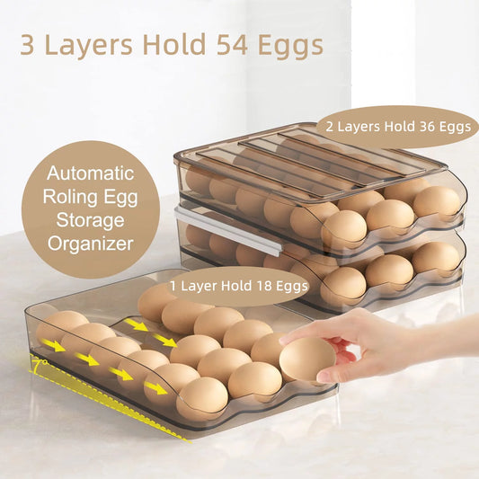 Auto-Rolling Egg Storage Container for Refrigerator – Large Capacity, Crystal Gray (1 Layer)