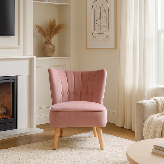 Blush Pink Velvet Tufted Armless Accent Chair