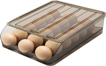Auto-Rolling Egg Storage Container for Refrigerator – Large Capacity, Crystal Gray (1 Layer)