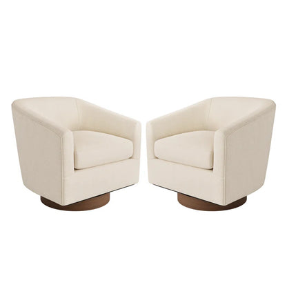 Forno Upholstered Swivel Barrel Chair with Wood Base styled for a cozy modern home