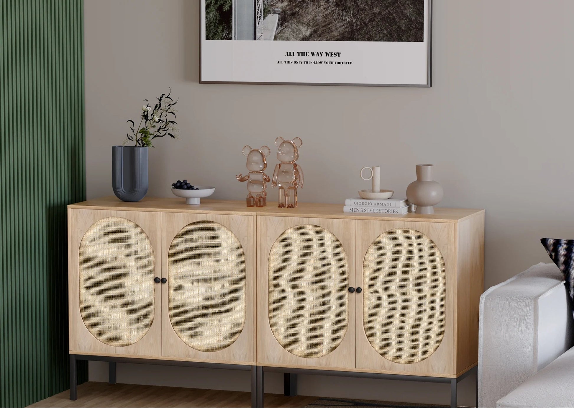 large-natural-oak-finish-boho-sideboard-storage-cabinet-four-hand-woven-rattan-doors-winnow-foundry-co