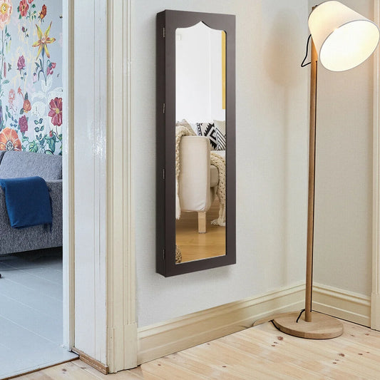 Lockable Wall-Mounted Jewelry Armoire with Full-Length Mirror, LED Lights, and Drawers