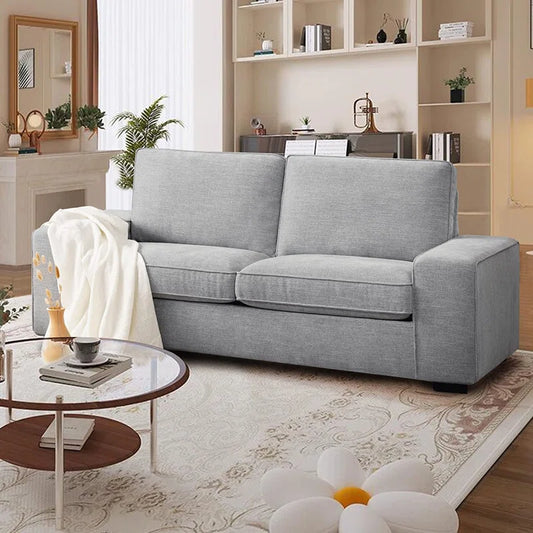 Grey Luxury Modern Upholstered Sofa styled for a cozy modern home