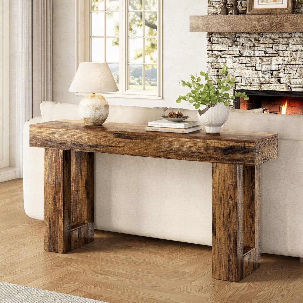 Rustic Brown Wooden Console Table styled for a cozy modern home