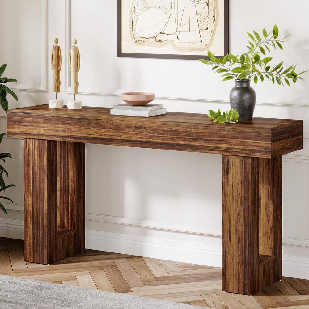 Rustic Brown Wooden Console Table styled for a cozy modern home
