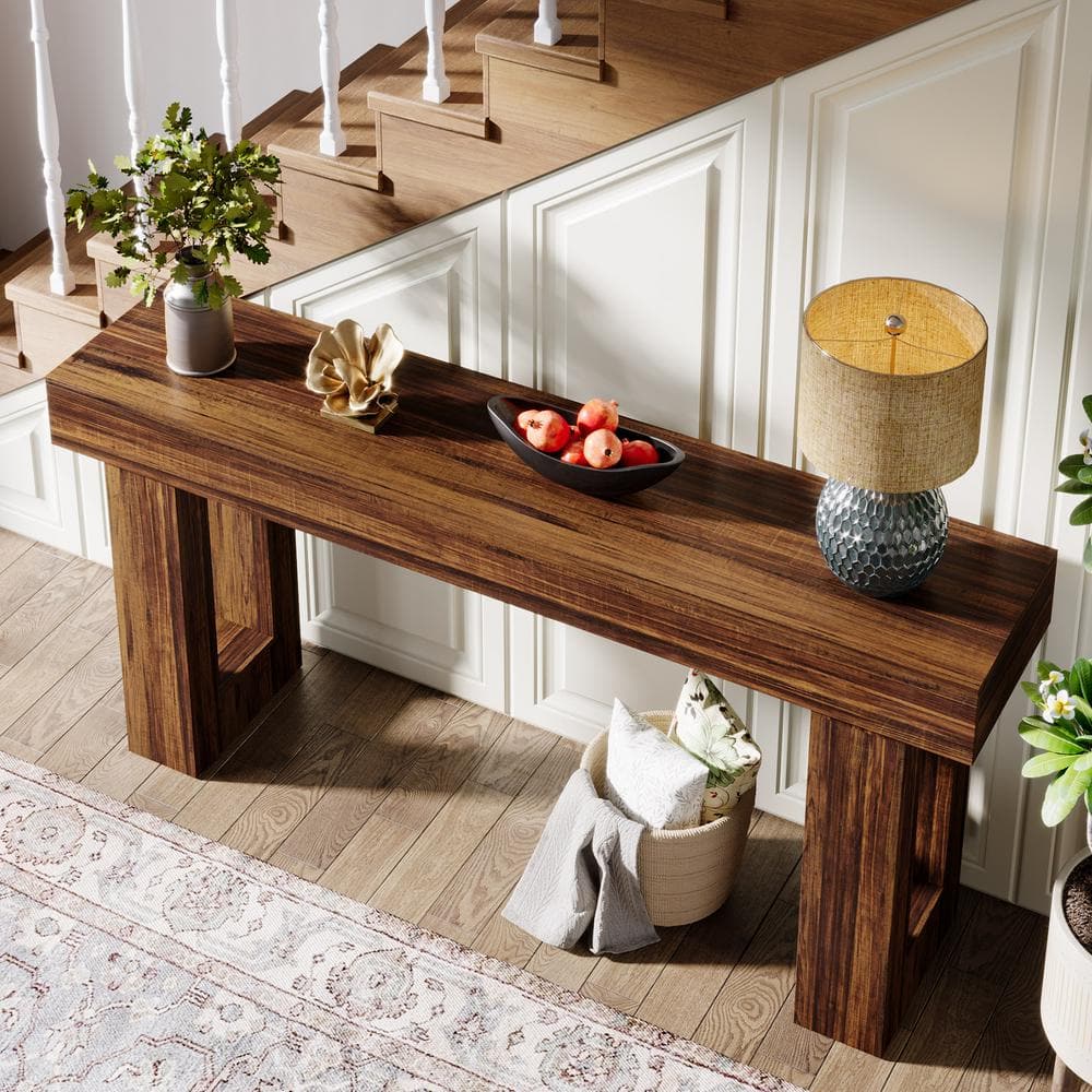 Rustic Brown Wooden Console Table styled for a cozy modern home