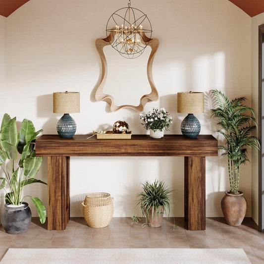 Rustic Brown Wooden Console Table styled for a cozy modern home