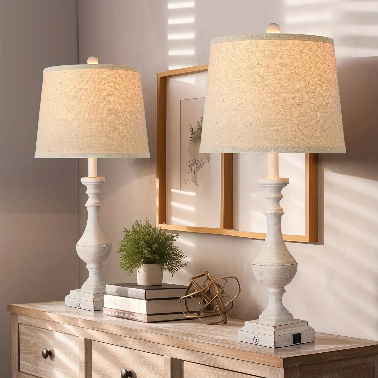 Set of 2 Coastal Candlestick Table Lamps with LED Bulbs â€“ Touch Control 3-Way Dimmable styled for a cozy modern home