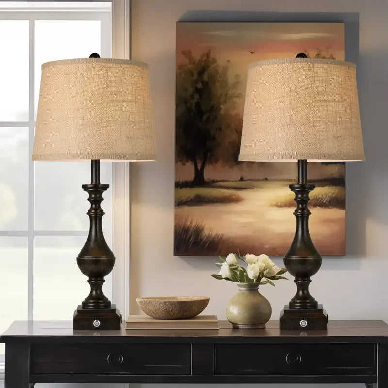 Set of 2 Coastal Candlestick Table Lamps with LED Bulbs â€“ Touch Control 3-Way Dimmable styled for a cozy modern home
