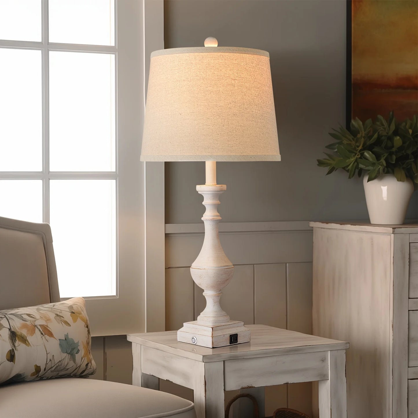 Set of 2 Coastal Candlestick Table Lamps with LED Bulbs â€“ Touch Control 3-Way Dimmable styled for a cozy modern home