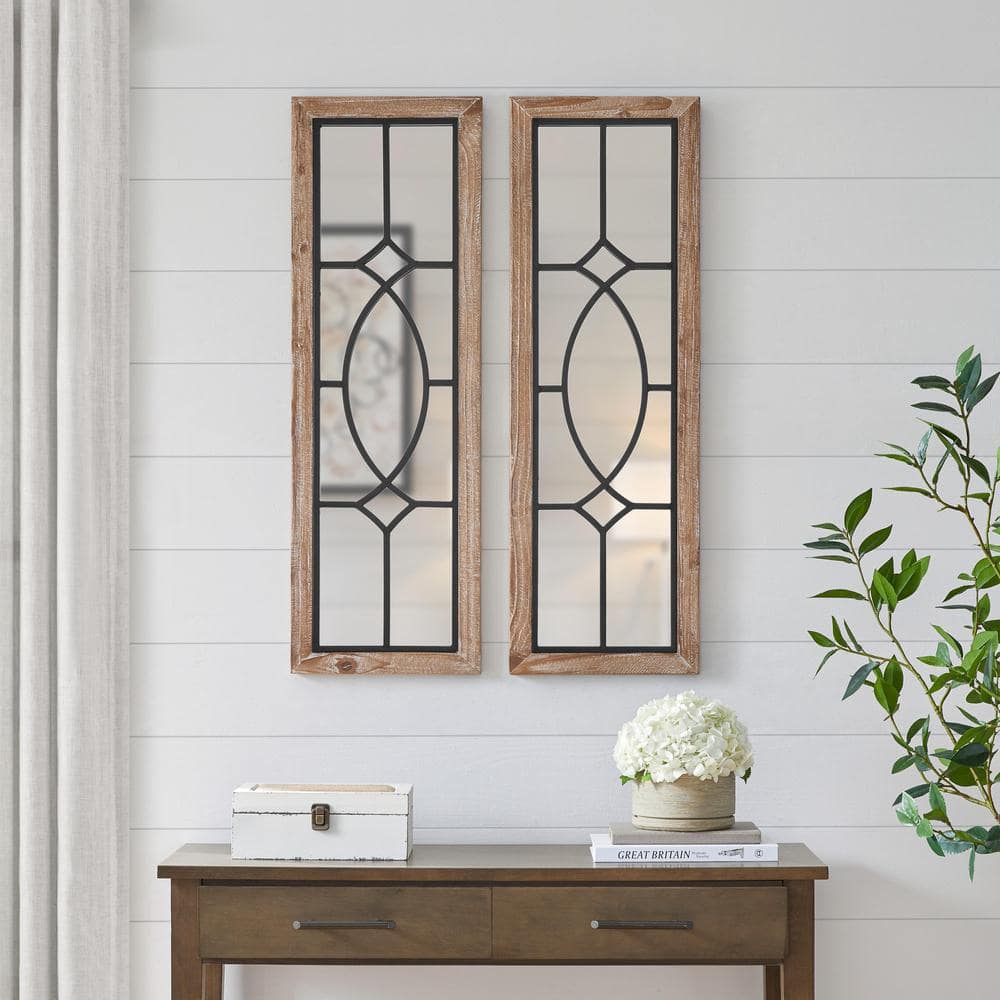 Set of 2 Farmhouse Rectangle Windowpane Mirrors styled for a cozy modern home